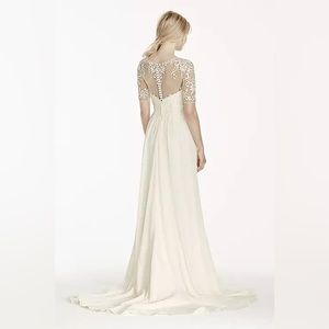 David’s Bridal ivory wedding dress with illusion lace sleeves NWT size 12